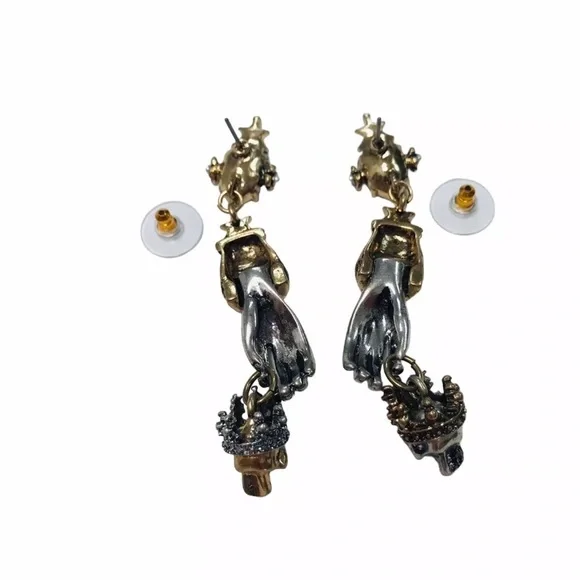 Skull Punk Dangle Earrings Halloween Skeleton Jewelry - Picture 5 of 7